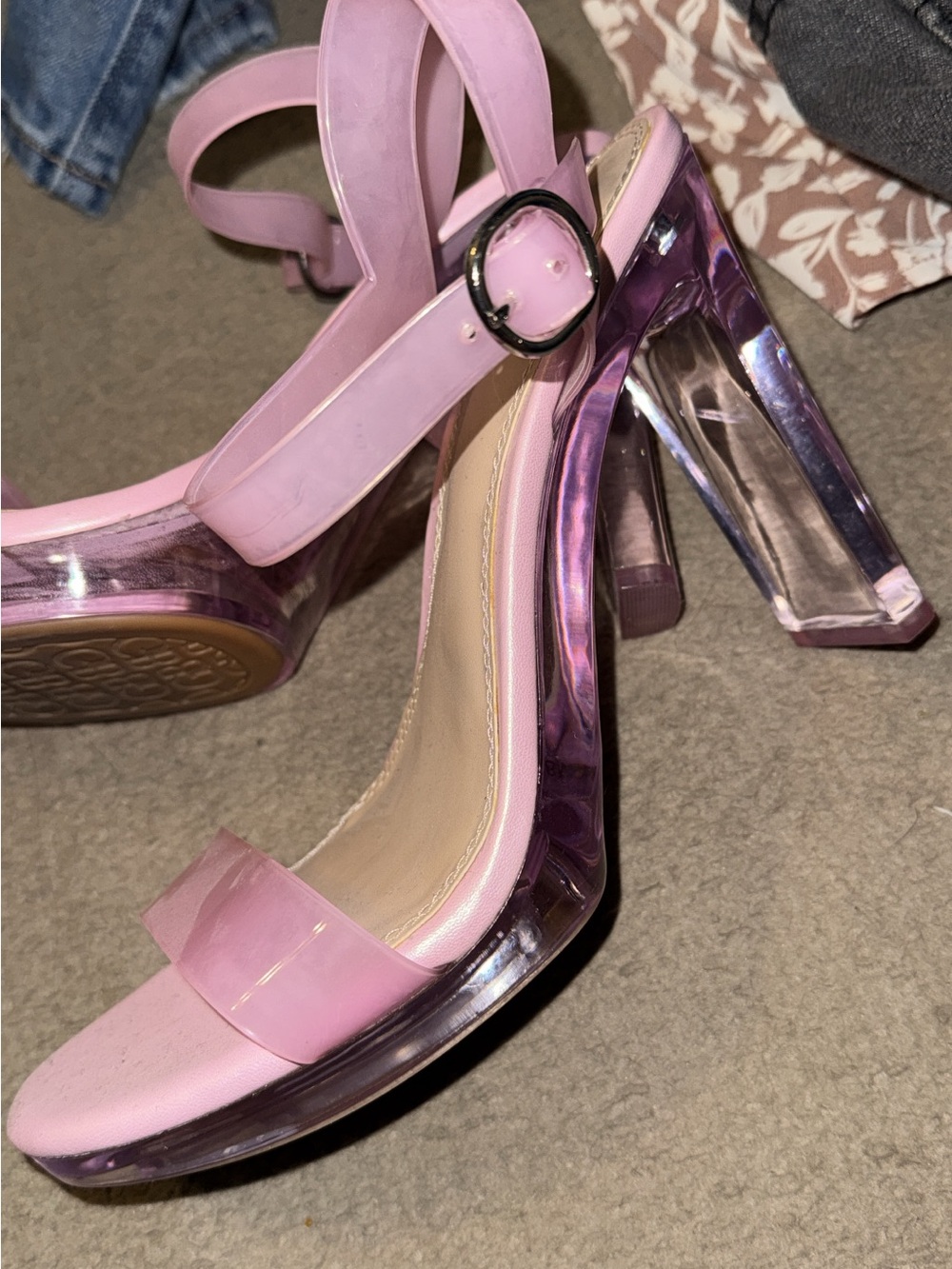Gianni Bini Pink Lucite Block Heel Sandals